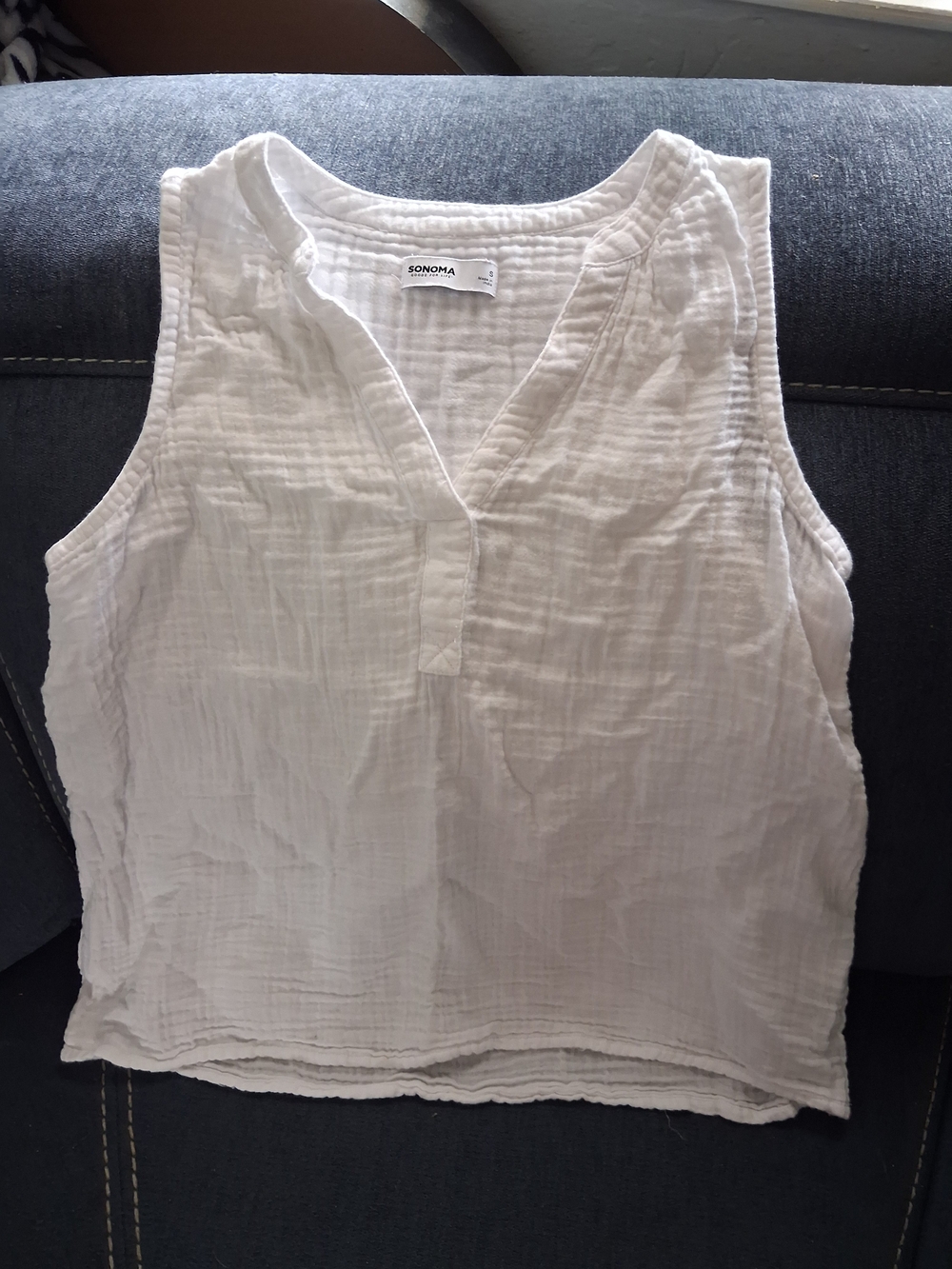 Sonoma White Sleeveless Gauze V-Neck Tank